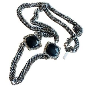 Shabana Khan Necklace Cabochon mogul chin Collar Silver Statement chunky 40"